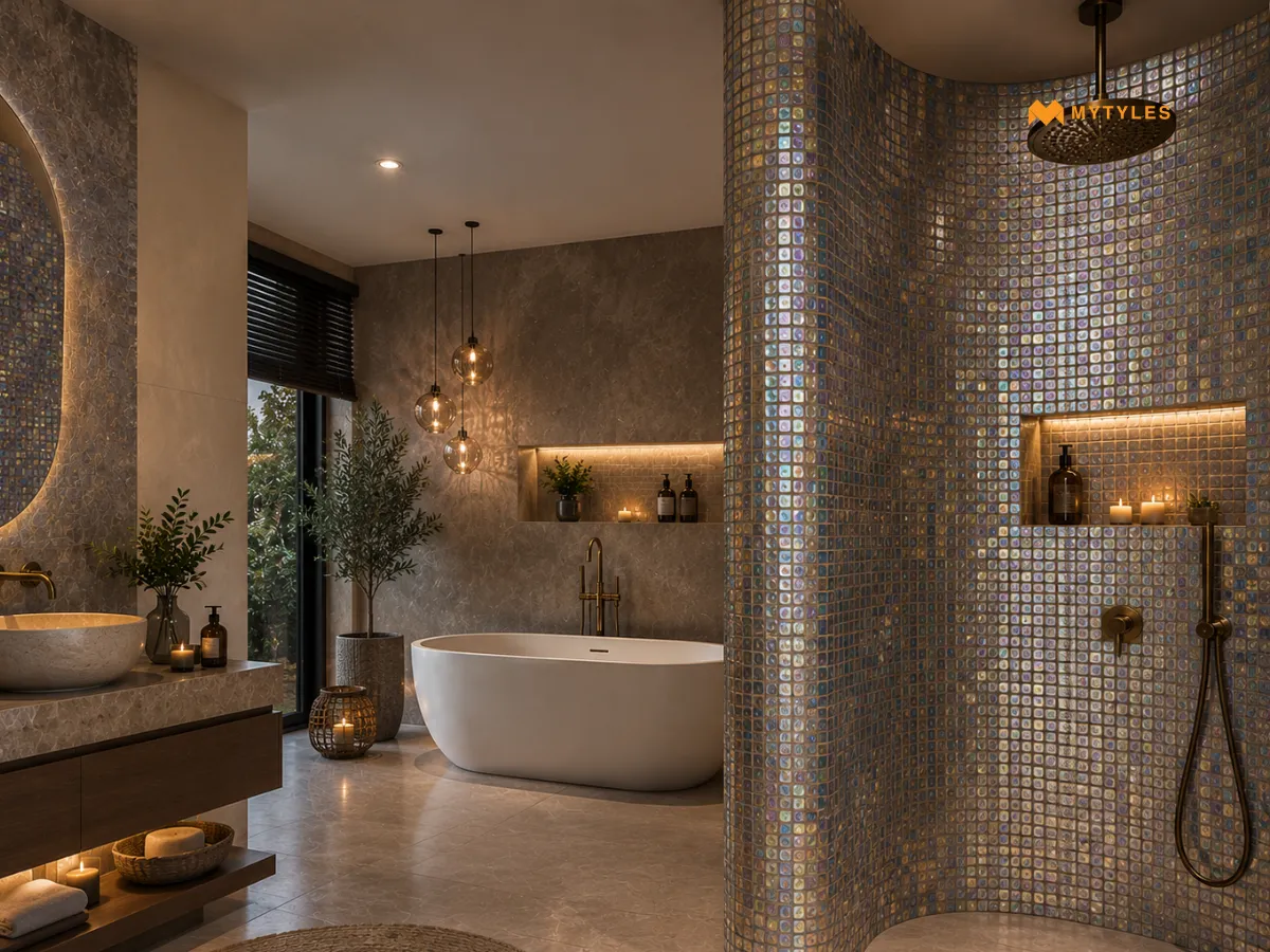 Iridescent Glass Mosaics for Curved Feature Walls